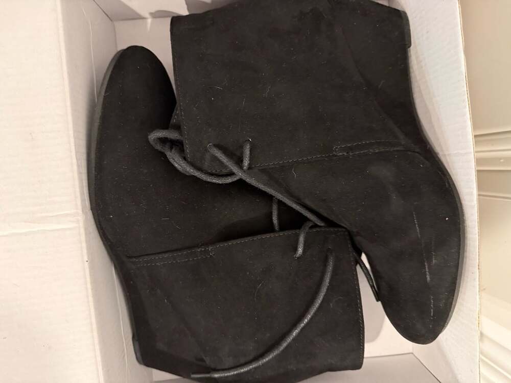 New Directions Black Faux Suede Lace-Up Wedge Booties
